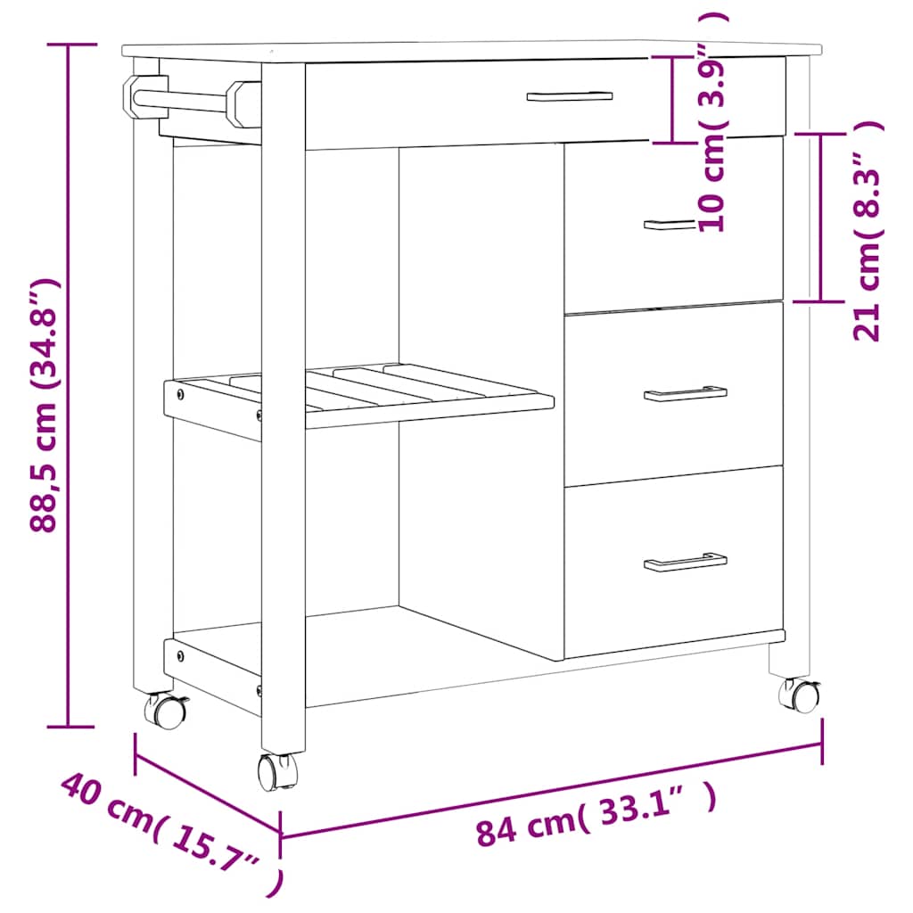 Keukentrolley MONZA 84x40x88,5 cm massief grenenhout is nu te koop bij PeponiXL, paradijselijk wonen!