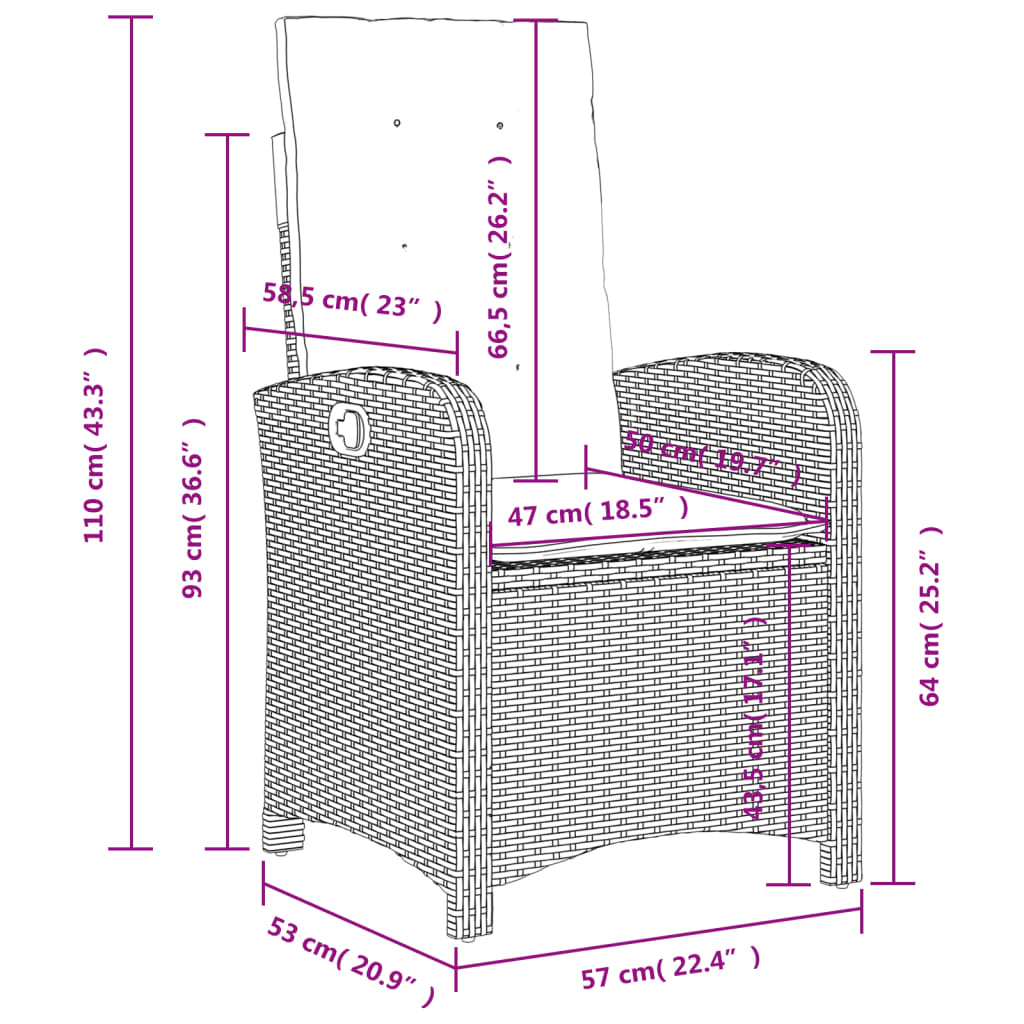 Tuinstoelen 2 st verstelbaar met kussens poly rattan grijs is nu te koop bij PeponiXL, paradijselijk wonen!