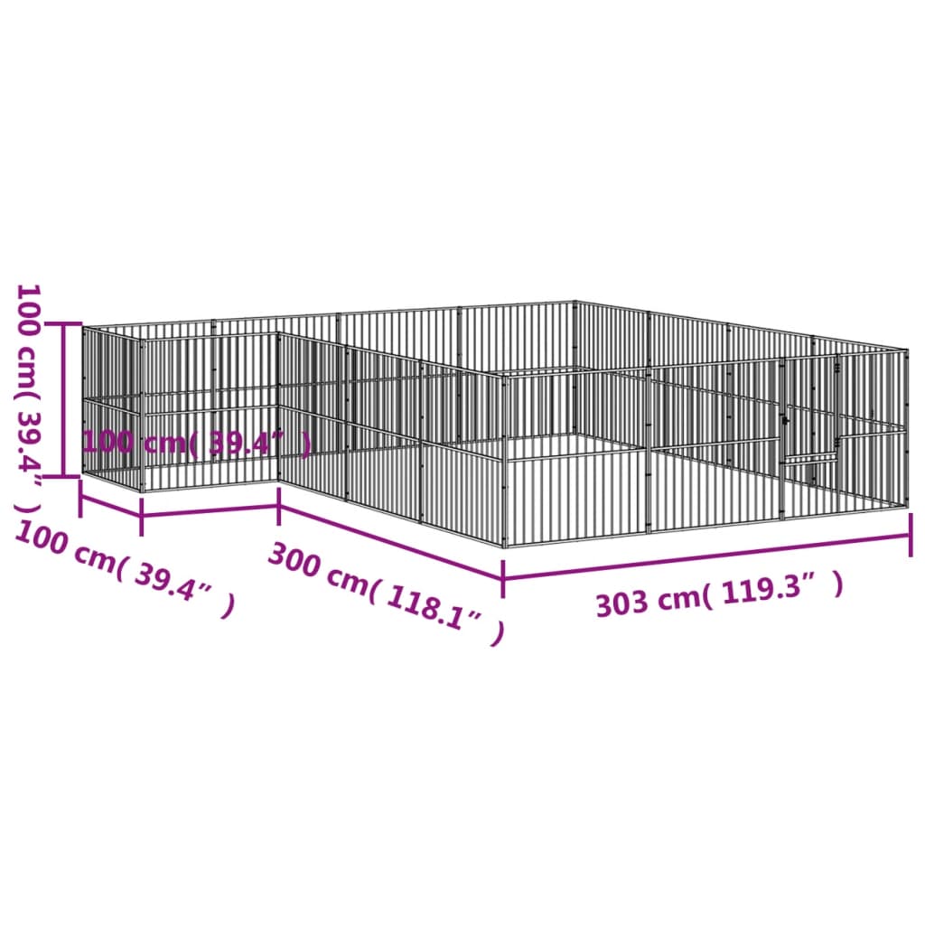 Hondenkennel 16 panelen gepoedercoat staal zwart is nu te koop bij PeponiXL, paradijselijk wonen!