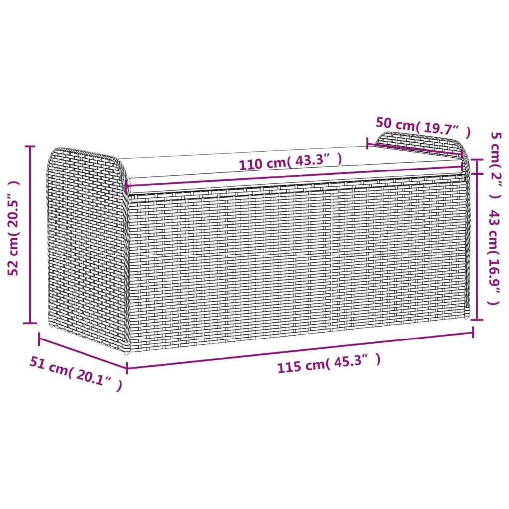 Opbergbankje met kussen 115x51x52 cm poly rattan grijs is nu te koop bij PeponiXL, paradijselijk wonen!
