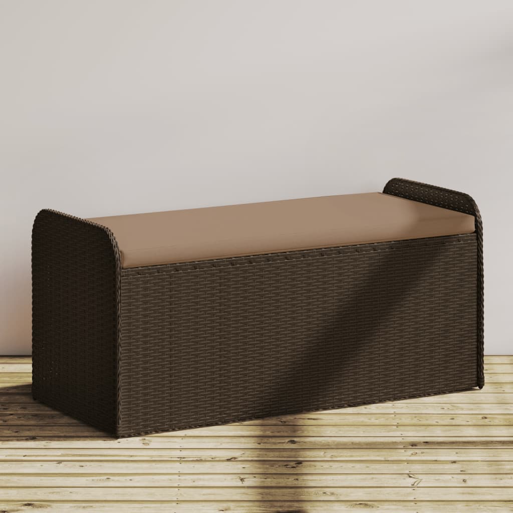 Opbergbankje met kussen 115x51x52 cm poly rattan bruin