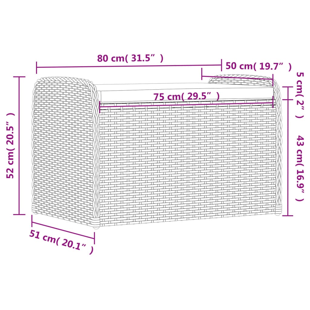 Opbergbankje met kussen 80x51x52 cm poly rattan zwart is nu te koop bij PeponiXL, paradijselijk wonen!