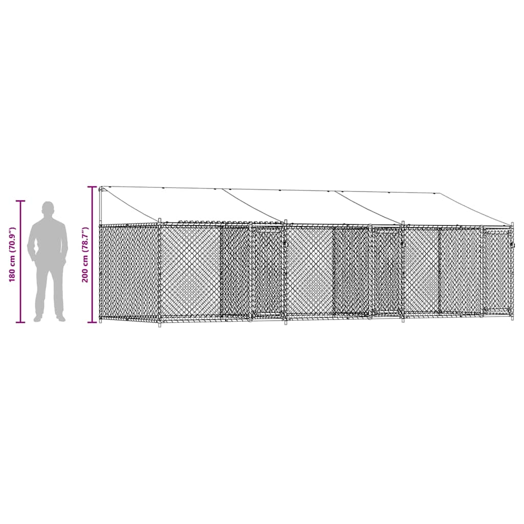 Hondenhok met dak en deuren 6x2x2 m gegalvaniseerd staal grijs is nu te koop bij PeponiXL, paradijselijk wonen!