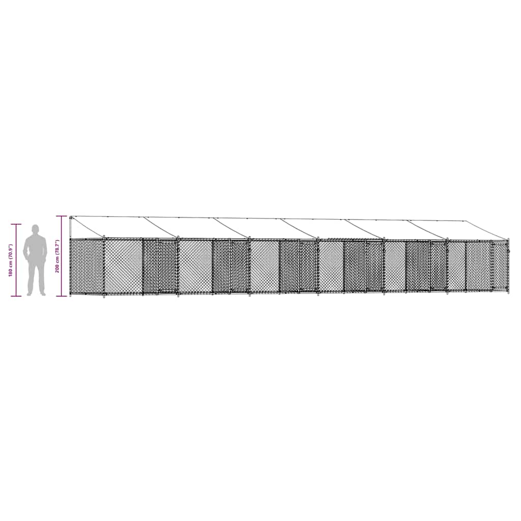 Hondenhok met dak en deuren 12x2x2 m gegalvaniseerd staal grijs is nu te koop bij PeponiXL, paradijselijk wonen!