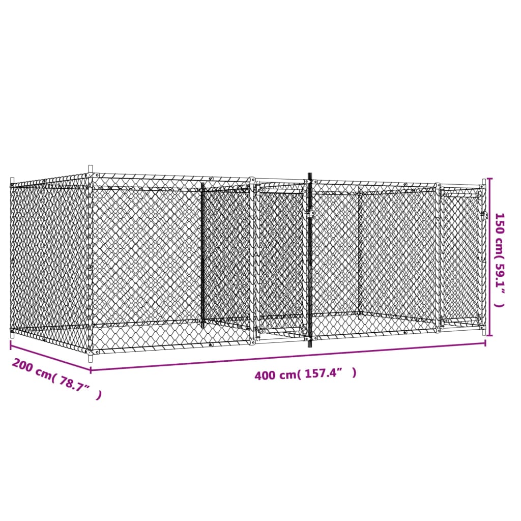 Hondenhok met deuren 4x2x1,5 m gegalvaniseerd staal grijs is nu te koop bij PeponiXL, paradijselijk wonen!