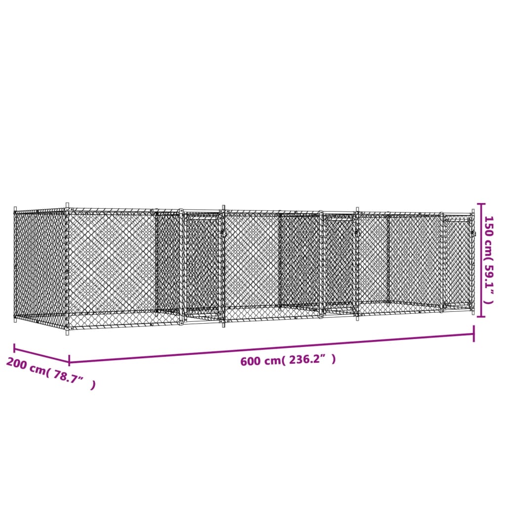 Hondenhok met deuren 6x2x1,5 m gegalvaniseerd staal grijs is nu te koop bij PeponiXL, paradijselijk wonen!