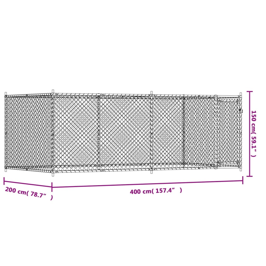 Hondenhok met deur 4x2x1,5 m gegalvaniseerd staal grijs is nu te koop bij PeponiXL, paradijselijk wonen!