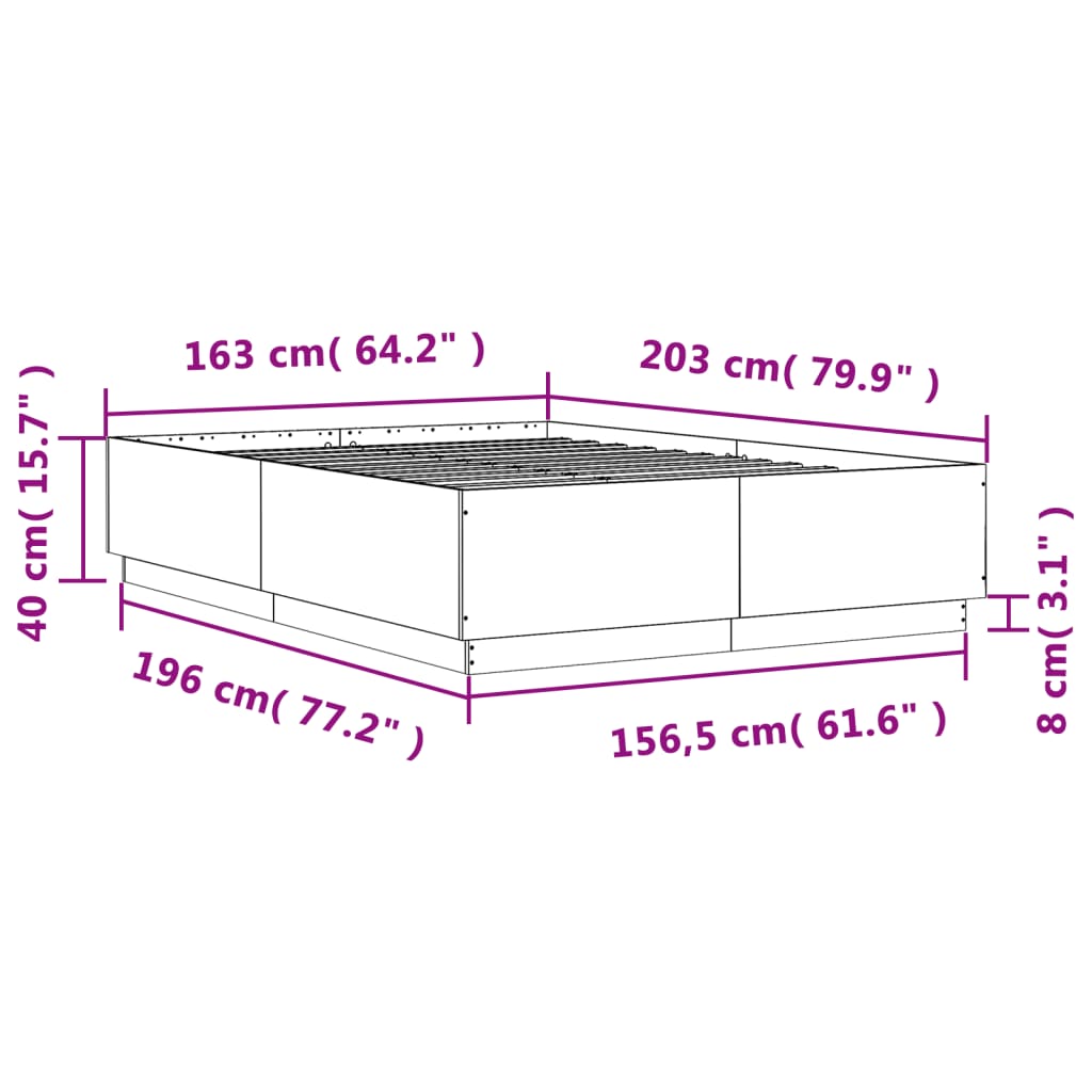 Bedframe bewerkt hout grijs sonoma eikenkleurig 160x200 cm is nu te koop bij PeponiXL, paradijselijk wonen!