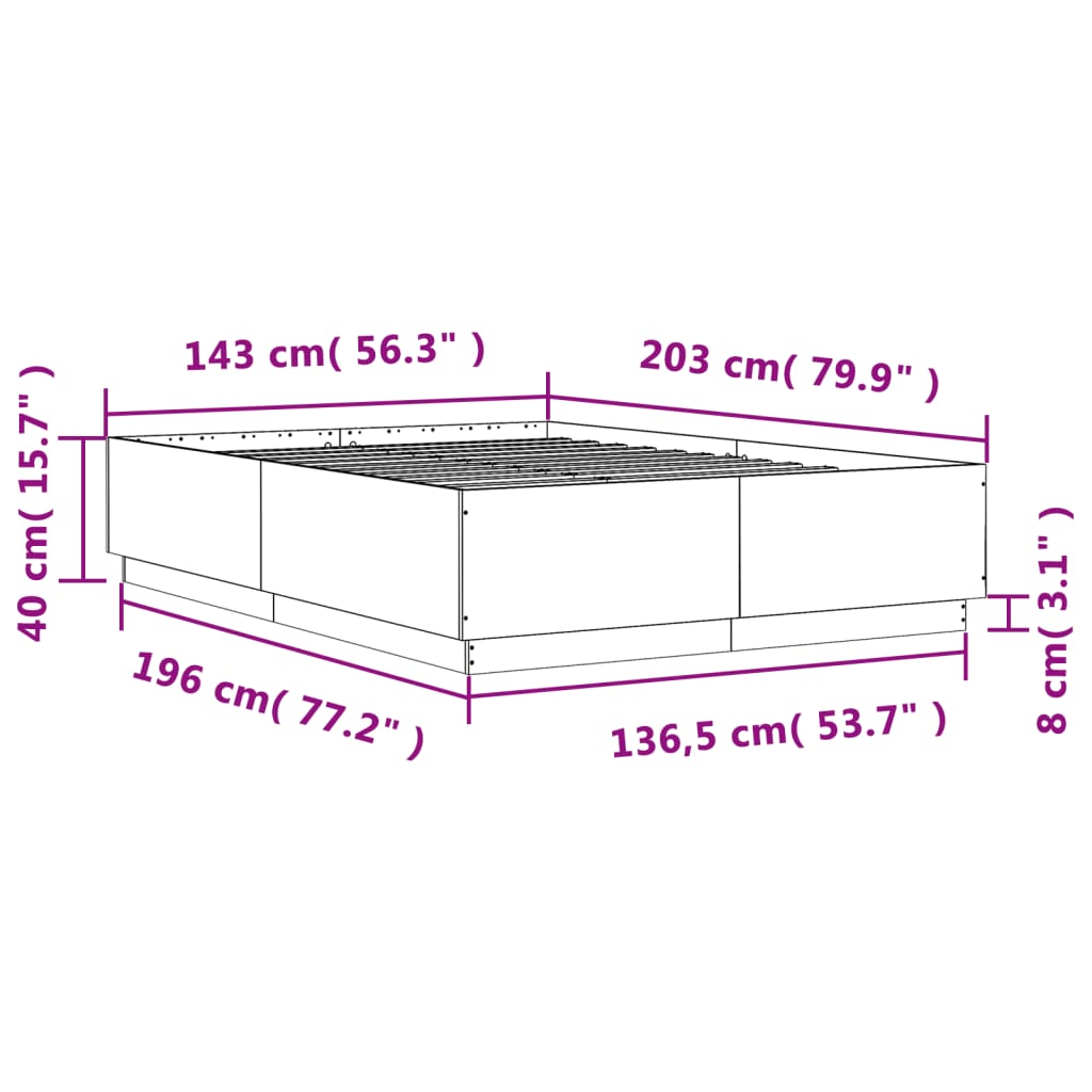 Bedframe bewerkt hout grijs sonoma eikenkleurig 140x200 cm is nu te koop bij PeponiXL, paradijselijk wonen!