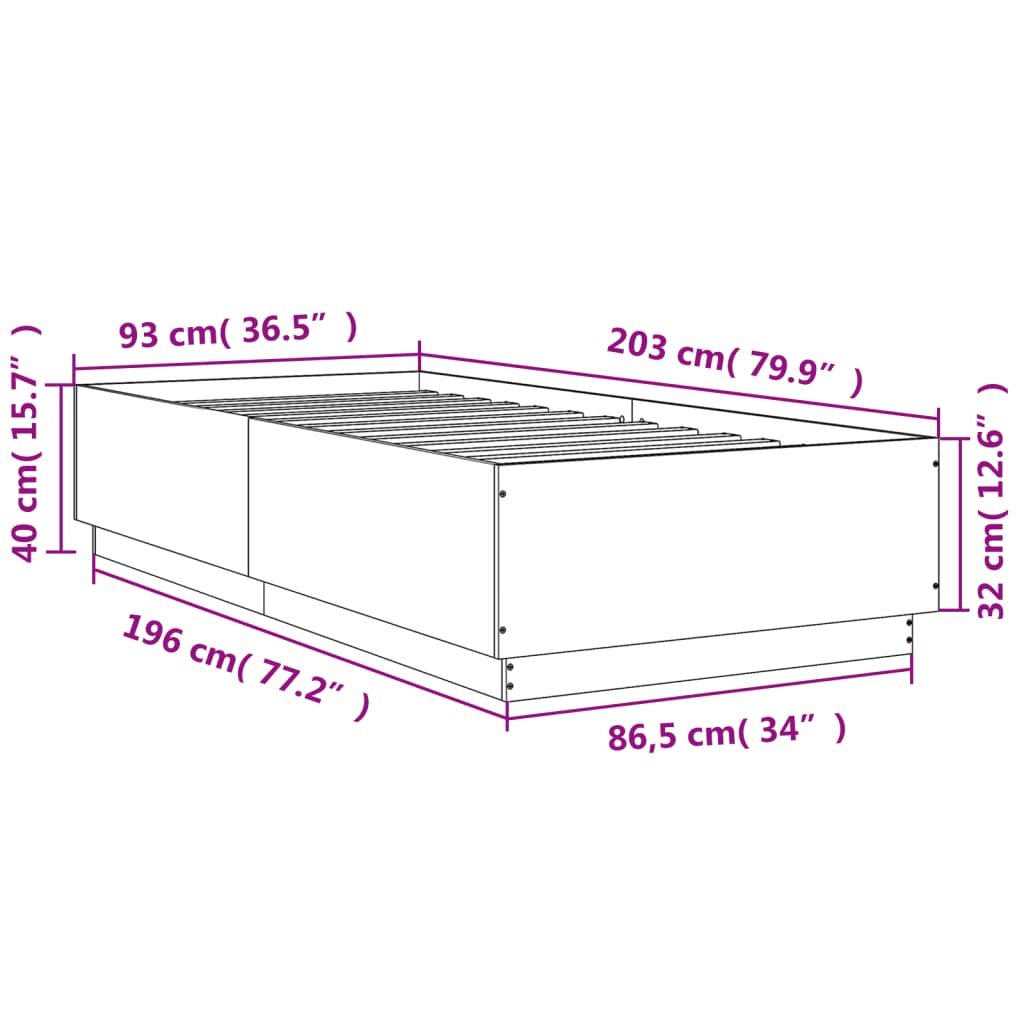 Bedframe bewerkt hout bruin eikenkleur 90x200 cm is nu te koop bij PeponiXL, paradijselijk wonen!
