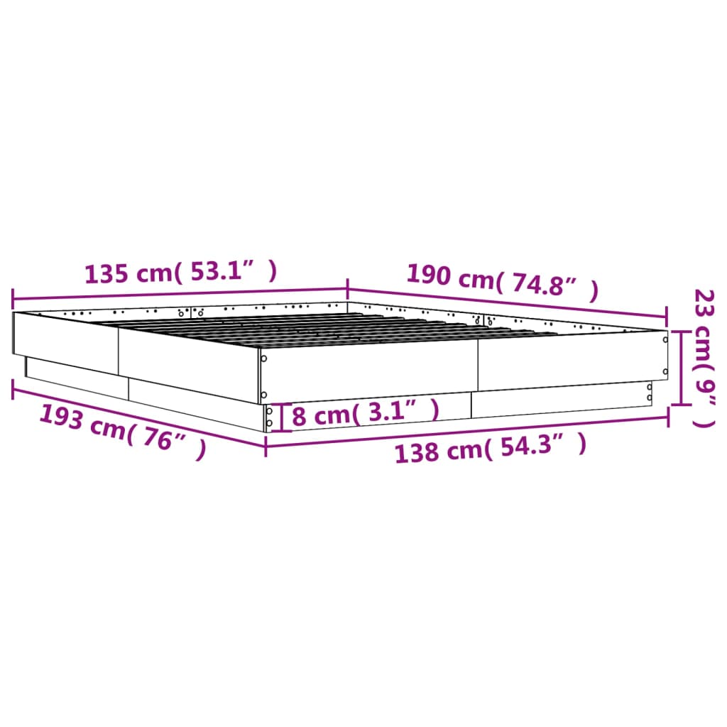 Bedframe bewerkt hout grijs sonoma eikenkleurig 135x190 cm is nu te koop bij PeponiXL, paradijselijk wonen!