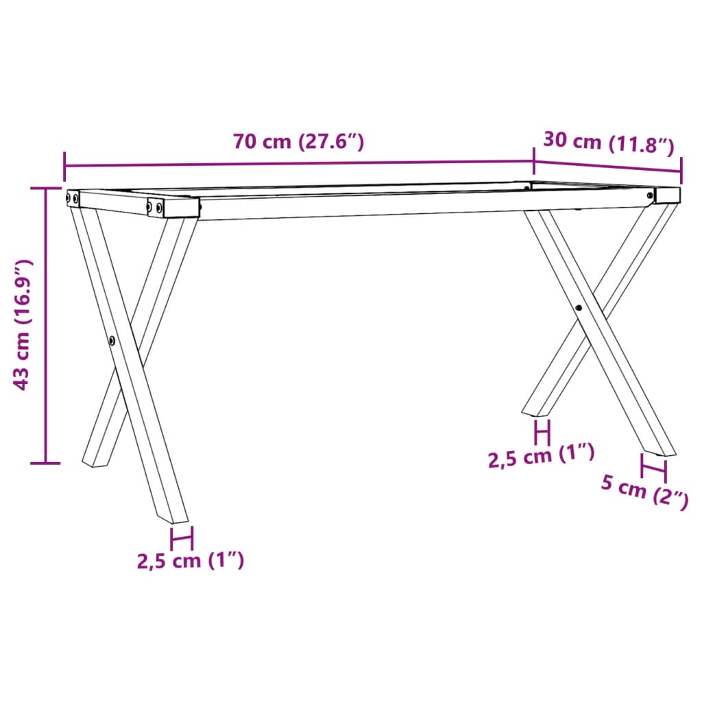 Salontafelpoten X-frame 70x30x43 cm staal is nu te koop bij PeponiXL, paradijselijk wonen!