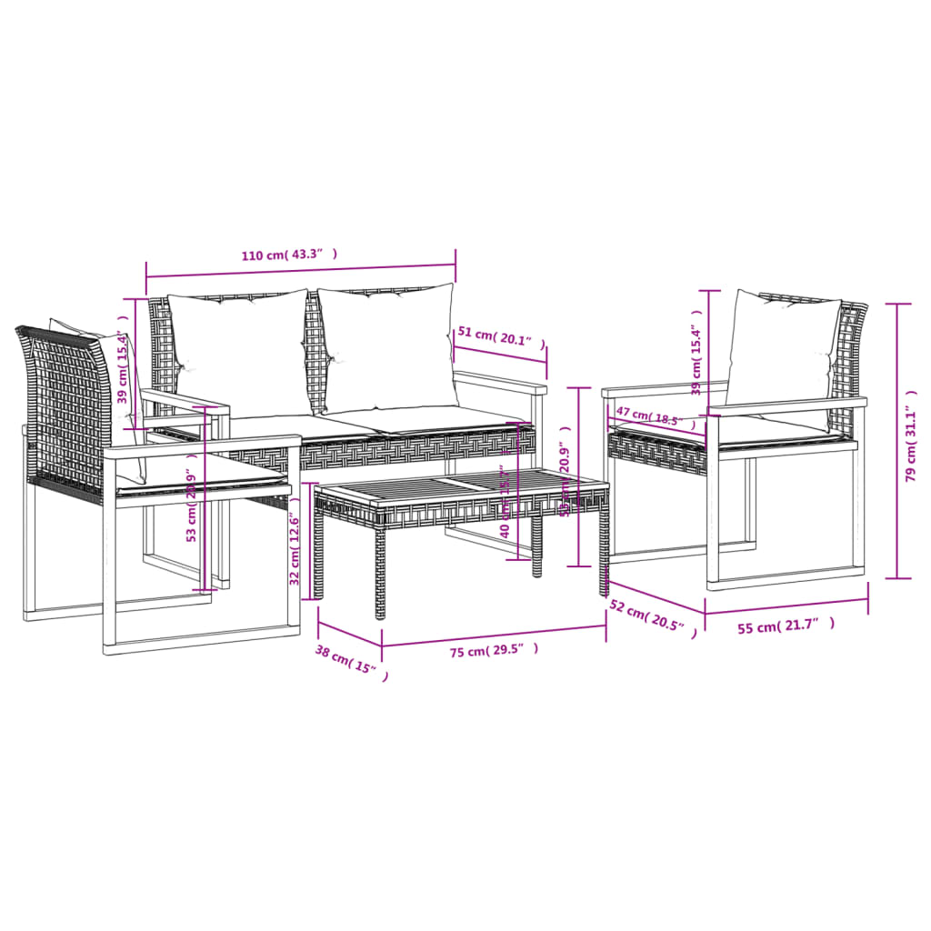4-delige Loungeset met kussens poly rattan gemengd beige is nu te koop bij PeponiXL, paradijselijk wonen!