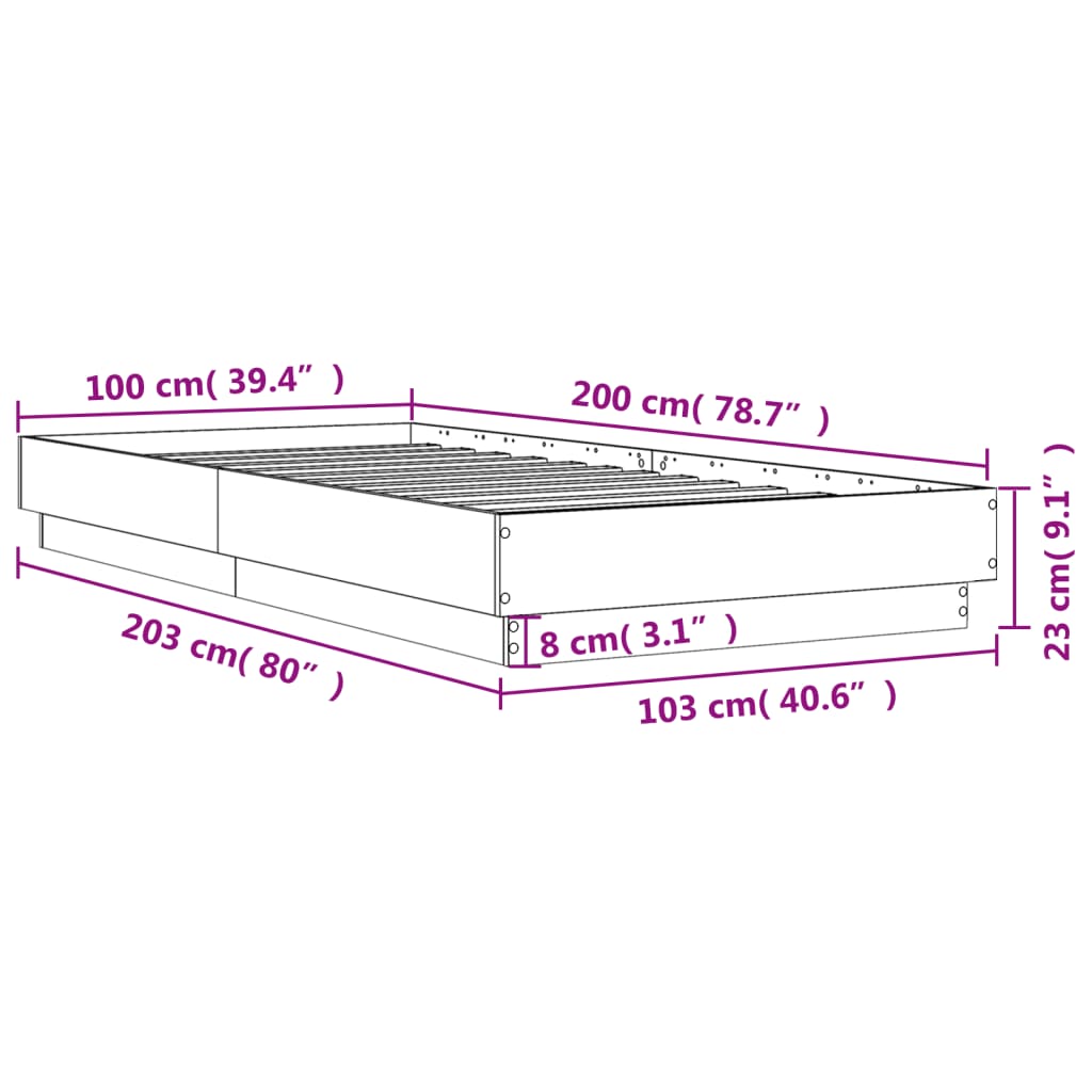Bedframe bewerkt hout betongrijs 100x200 cm is nu te koop bij PeponiXL, paradijselijk wonen!