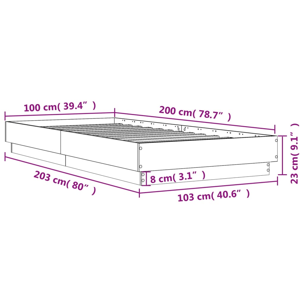 Bedframe zonder matras hout gerookt eikenkleurig 100x200 cm is nu te koop bij PeponiXL, paradijselijk wonen!