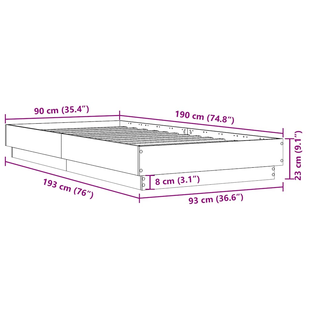 Bedframe zonder matras hout sonoma eikenkleurig 90x190 cm is nu te koop bij PeponiXL, paradijselijk wonen!