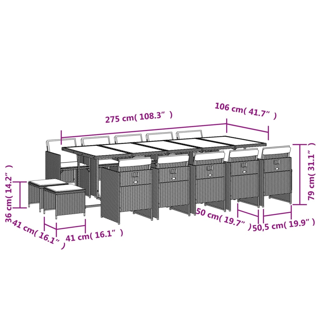 15-delige Tuinset met kussens poly rattan zwart is nu te koop bij PeponiXL, paradijselijk wonen!