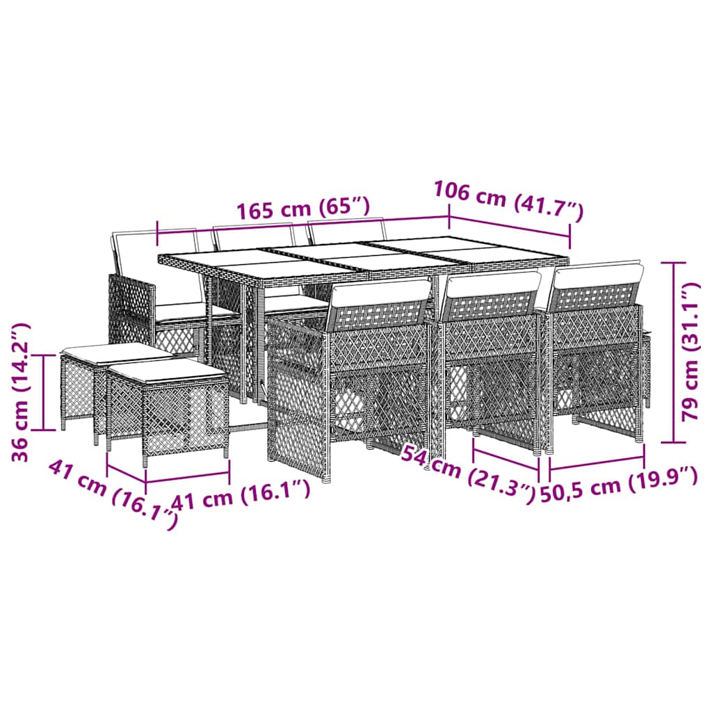 11-delige Tuinset met kussens poly rattan zwart is nu te koop bij PeponiXL, paradijselijk wonen!