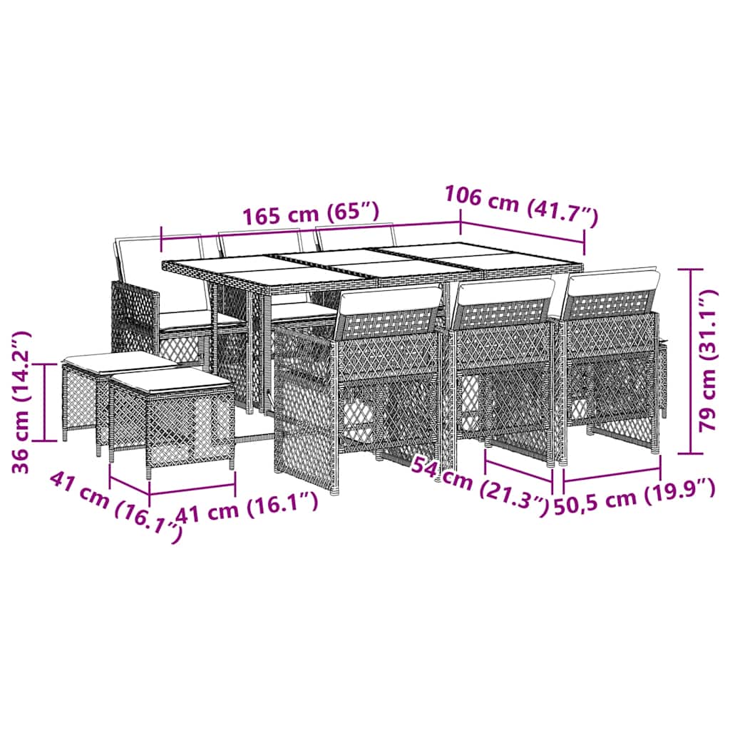 11-delige Tuinset met kussens poly rattan zwart is nu te koop bij PeponiXL, paradijselijk wonen!