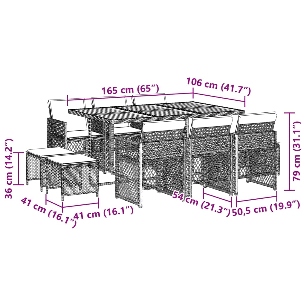 11-delige Tuinset met kussens poly rattan zwart is nu te koop bij PeponiXL, paradijselijk wonen!