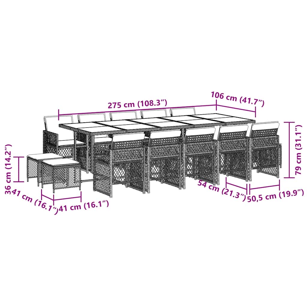 15-delige Tuinset met kussens poly rattan zwart is nu te koop bij PeponiXL, paradijselijk wonen!