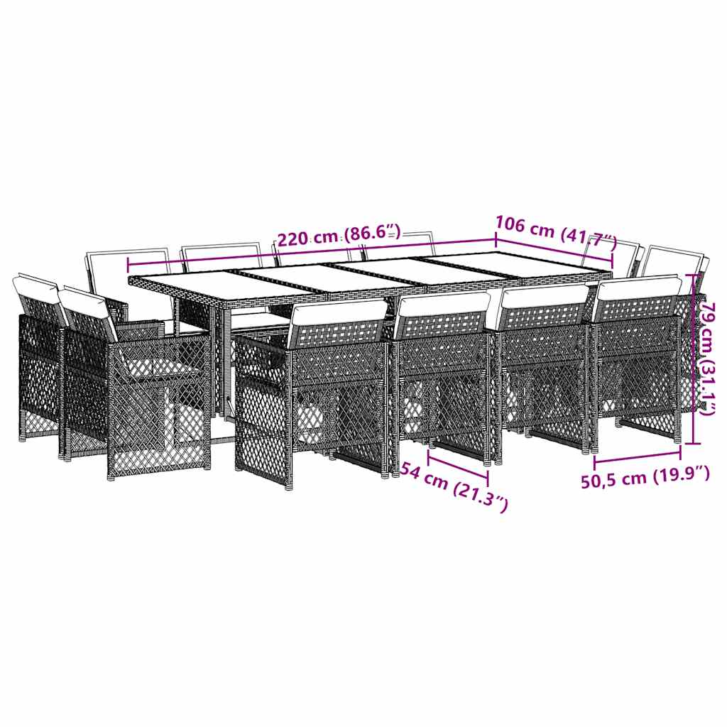 13-delige Tuinset met kussens poly rattan lichtgrijs