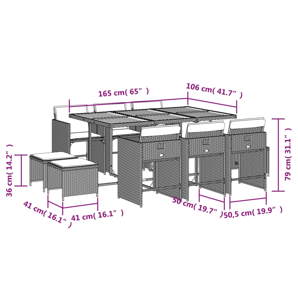 11-delige Tuinset met kussens poly rattan zwart is nu te koop bij PeponiXL, paradijselijk wonen!