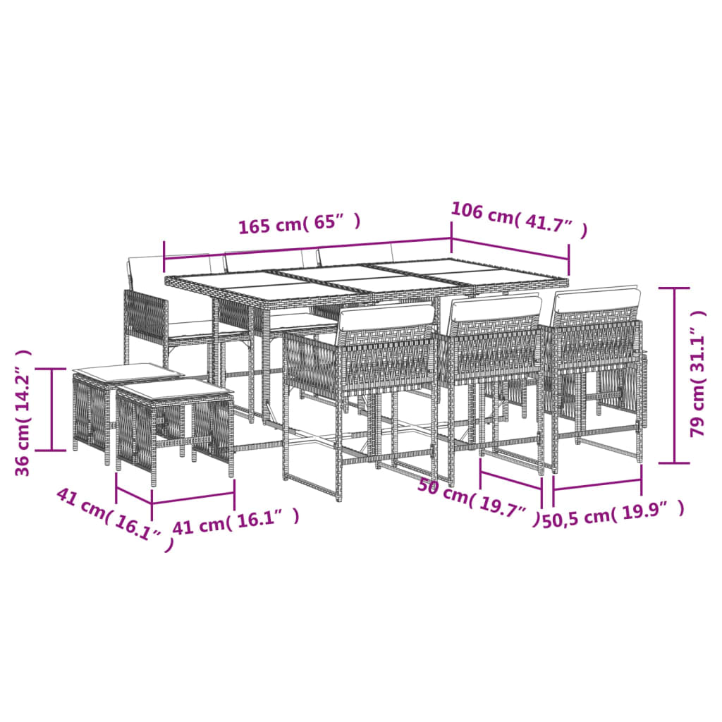 11-delige Tuinset met kussens poly rattan bruin is nu te koop bij PeponiXL, paradijselijk wonen!