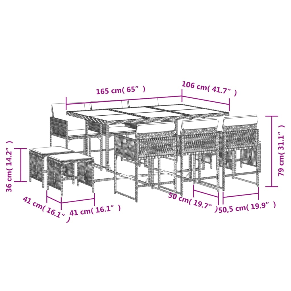 11-delige Tuinset met kussens poly rattan gemengd beige is nu te koop bij PeponiXL, paradijselijk wonen!