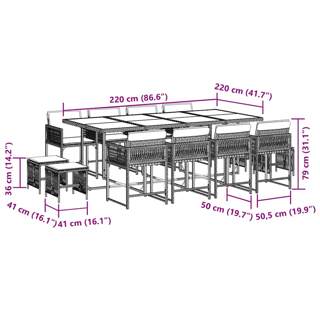 13-delige Tuinset met kussens poly rattan zwart is nu te koop bij PeponiXL, paradijselijk wonen!