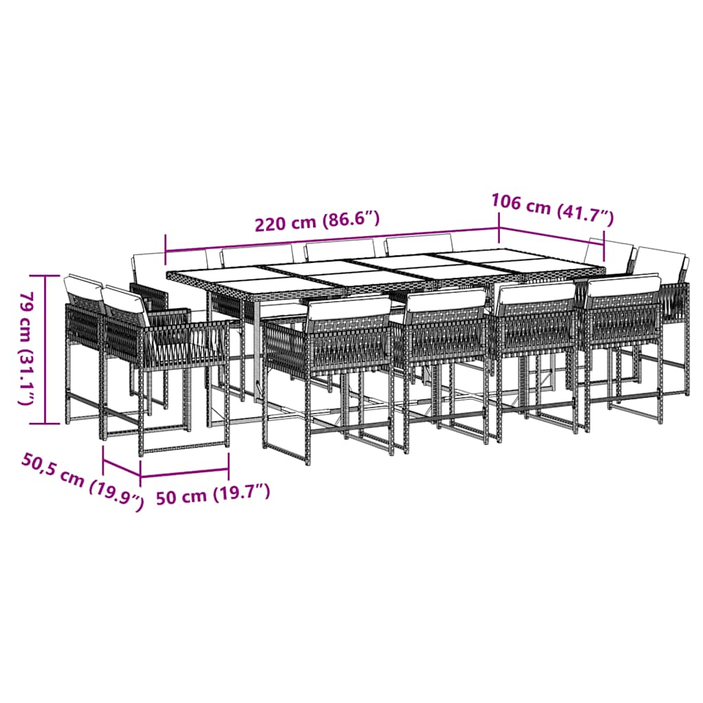 13-delige Tuinset met kussens poly rattan grijs is nu te koop bij PeponiXL, paradijselijk wonen!
