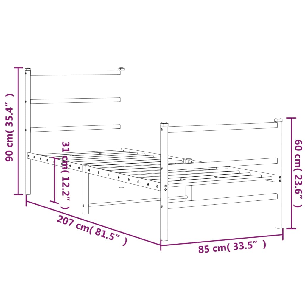 Bedframe met hoofd- en voeteneinde metaal wit 80x200 cm is nu te koop bij PeponiXL, paradijselijk wonen!