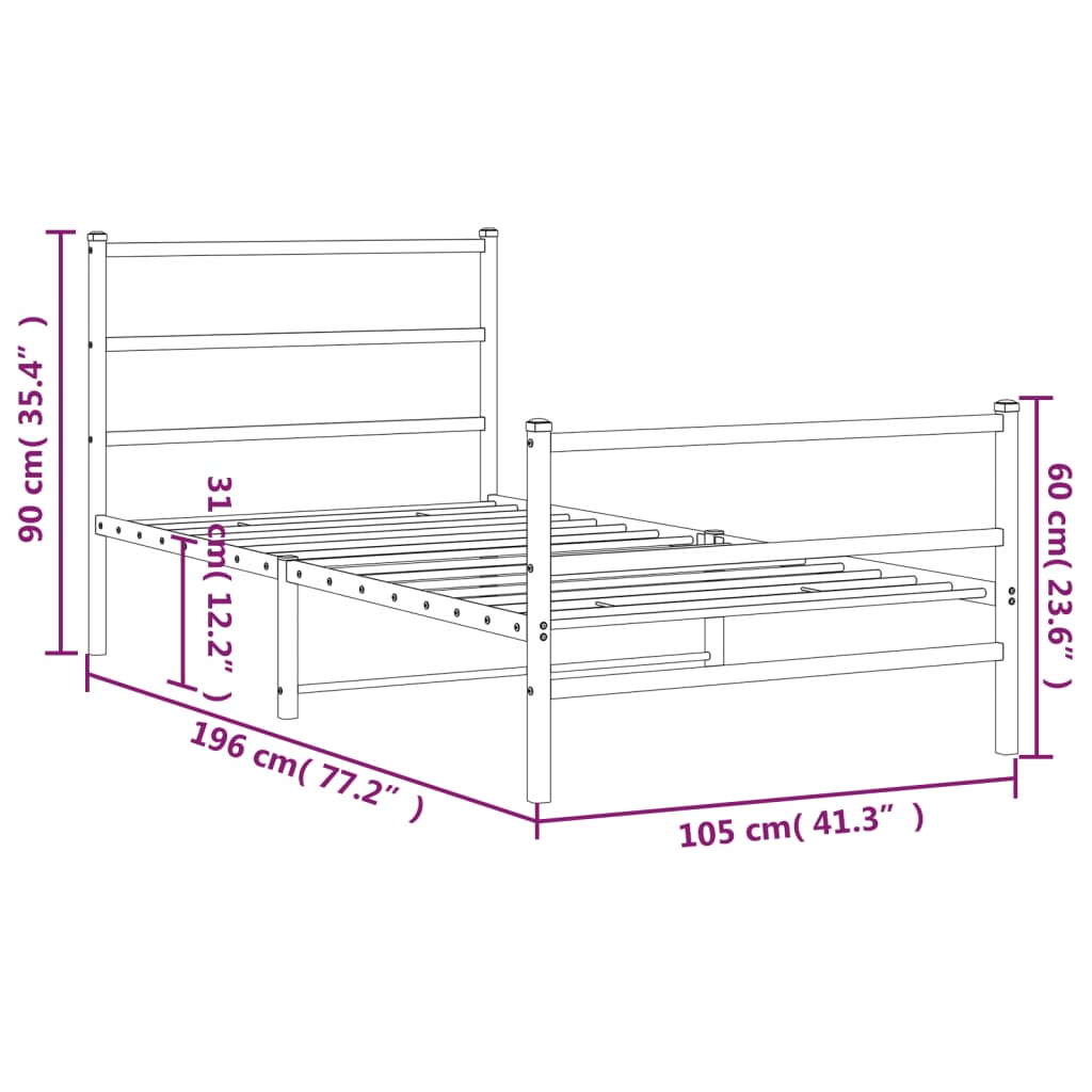 Bedframe met hoofd- en voeteneinde metaal wit 100x190 cm is nu te koop bij PeponiXL, paradijselijk wonen!