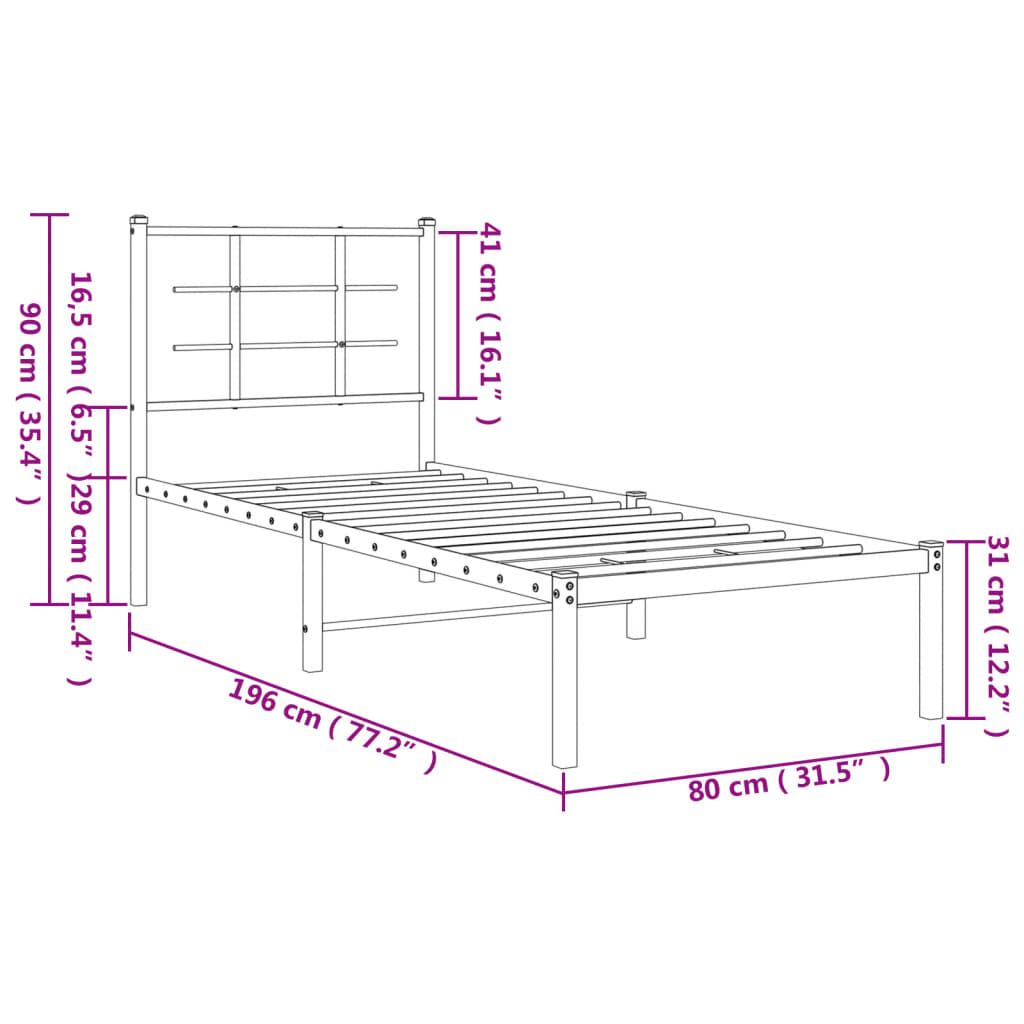 Bedframe met hoofdbord metaal zwart 75x190 cm is nu te koop bij PeponiXL, paradijselijk wonen!