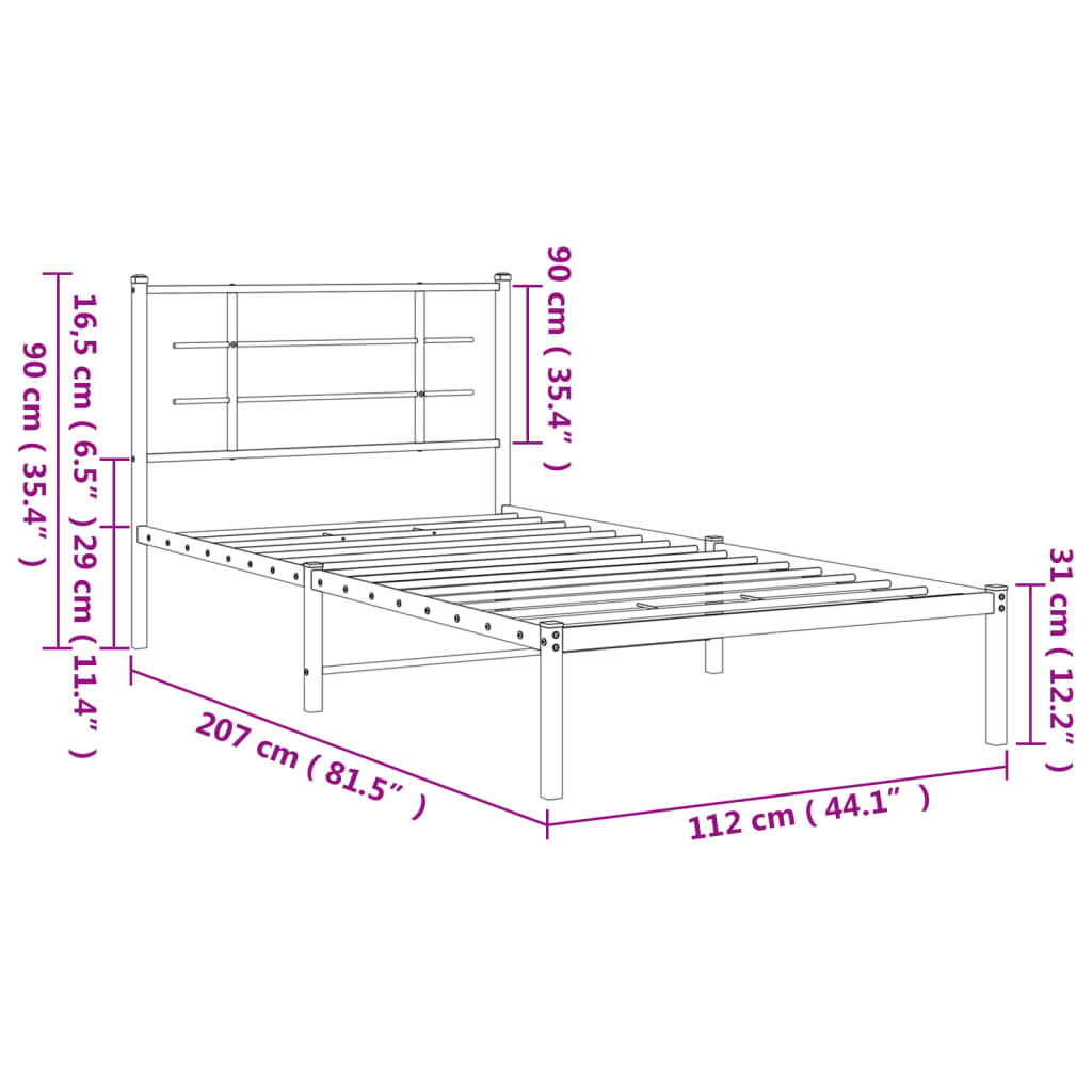 Bedframe met hoofdbord metaal zwart 107x203 cm is nu te koop bij PeponiXL, paradijselijk wonen!