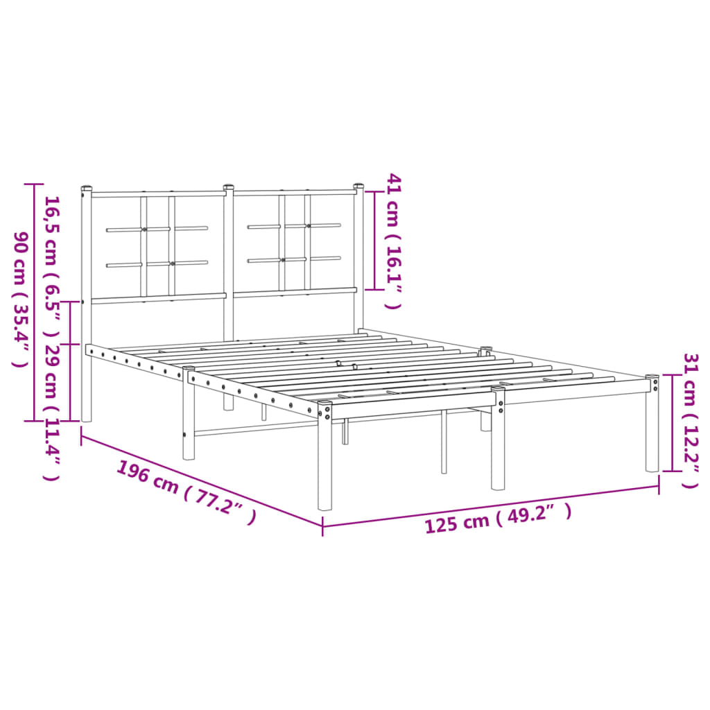 Bedframe met hoofdbord metaal zwart 120x190 cm is nu te koop bij PeponiXL, paradijselijk wonen!