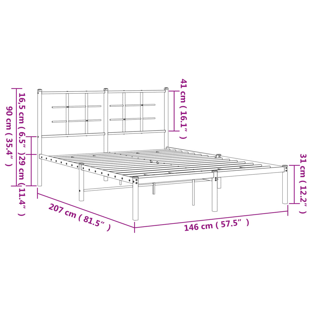 Bedframe met hoofdbord metaal zwart 140x200 cm is nu te koop bij PeponiXL, paradijselijk wonen!