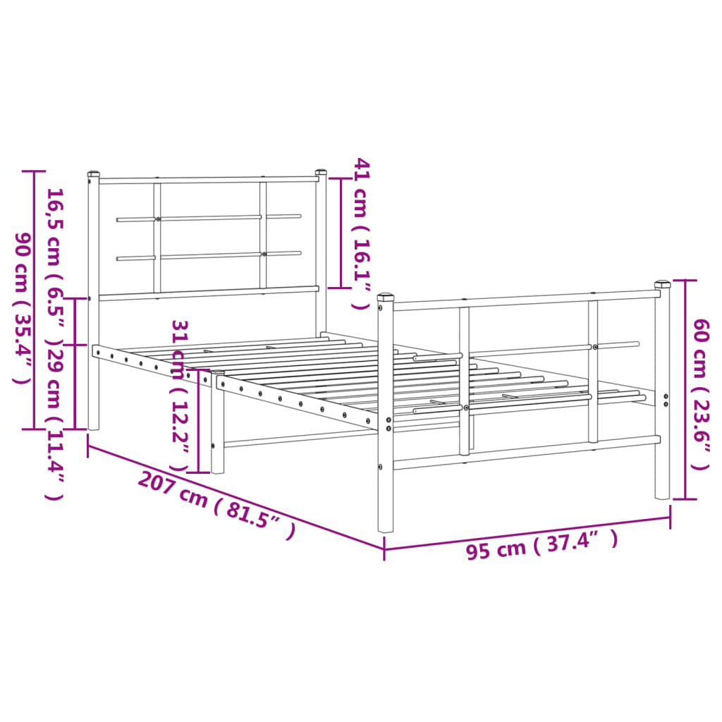 Bedframe met hoofd- en voeteneinde metaal zwart 90x200 cm is nu te koop bij PeponiXL, paradijselijk wonen!