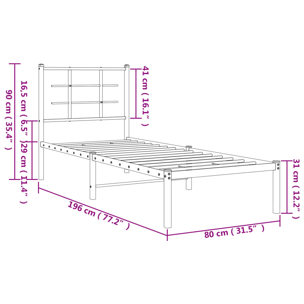 Bedframe met hoofdbord zonder matras metaal wit 75x190 cm is nu te koop bij PeponiXL, paradijselijk wonen!