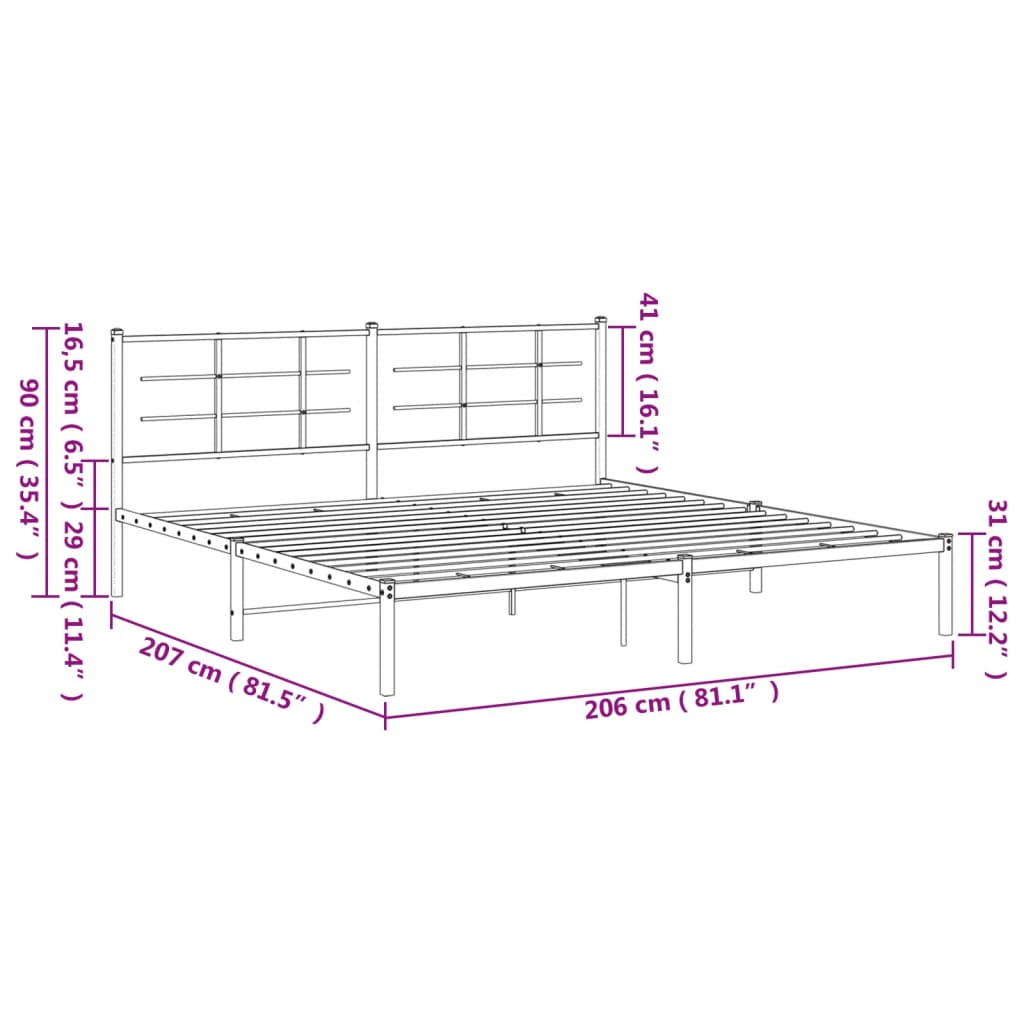 Bedframe met hoofdbord metaal wit 200x200 cm is nu te koop bij PeponiXL, paradijselijk wonen!