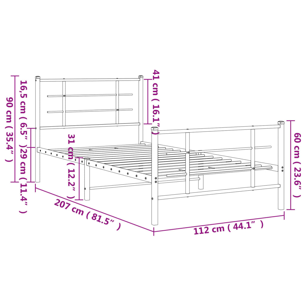 Bedframe met hoofd- en voeteneinde metaal wit 107x203 cm is nu te koop bij PeponiXL, paradijselijk wonen!