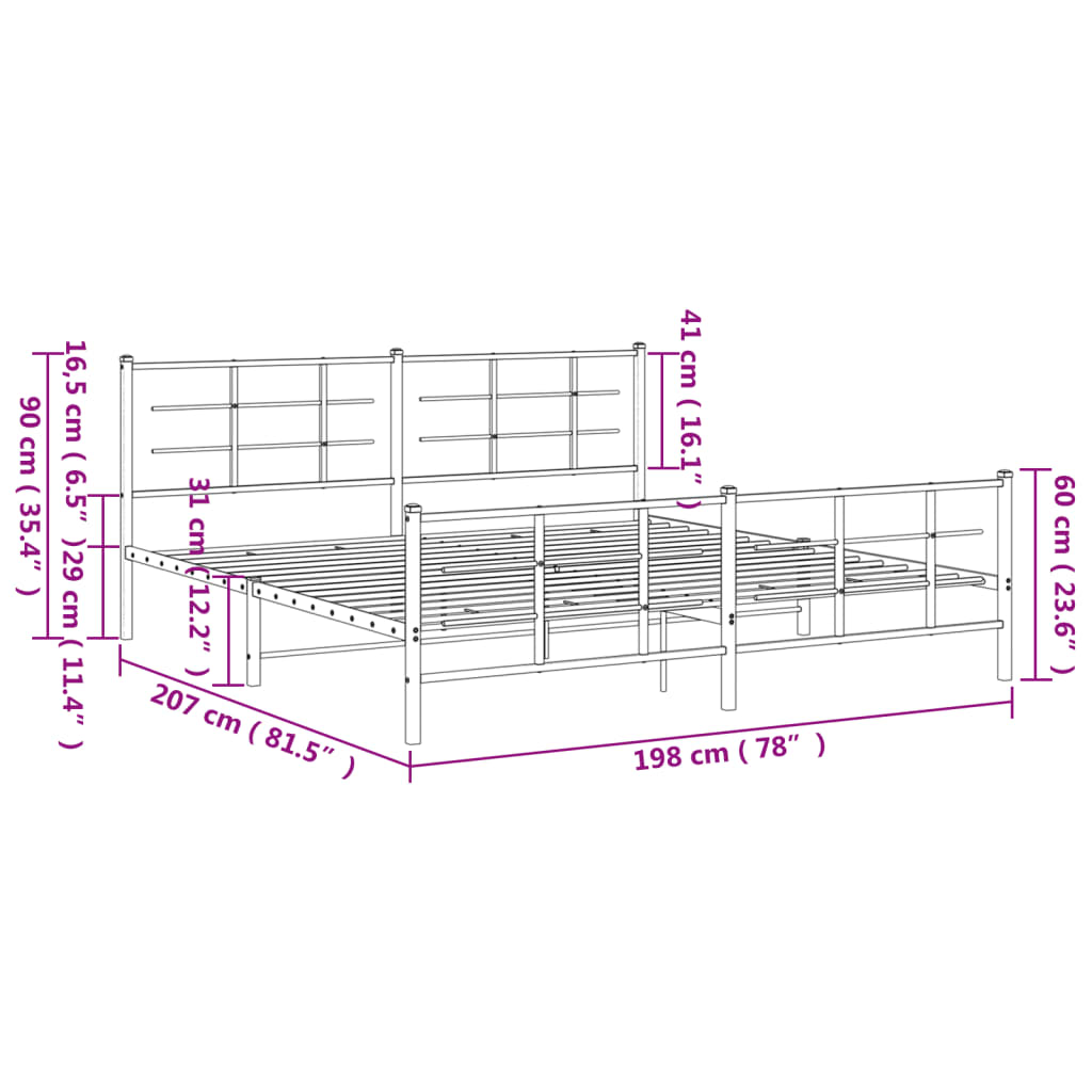 Bedframe met hoofd- en voeteneinde metaal wit 193x203 cm is nu te koop bij PeponiXL, paradijselijk wonen!