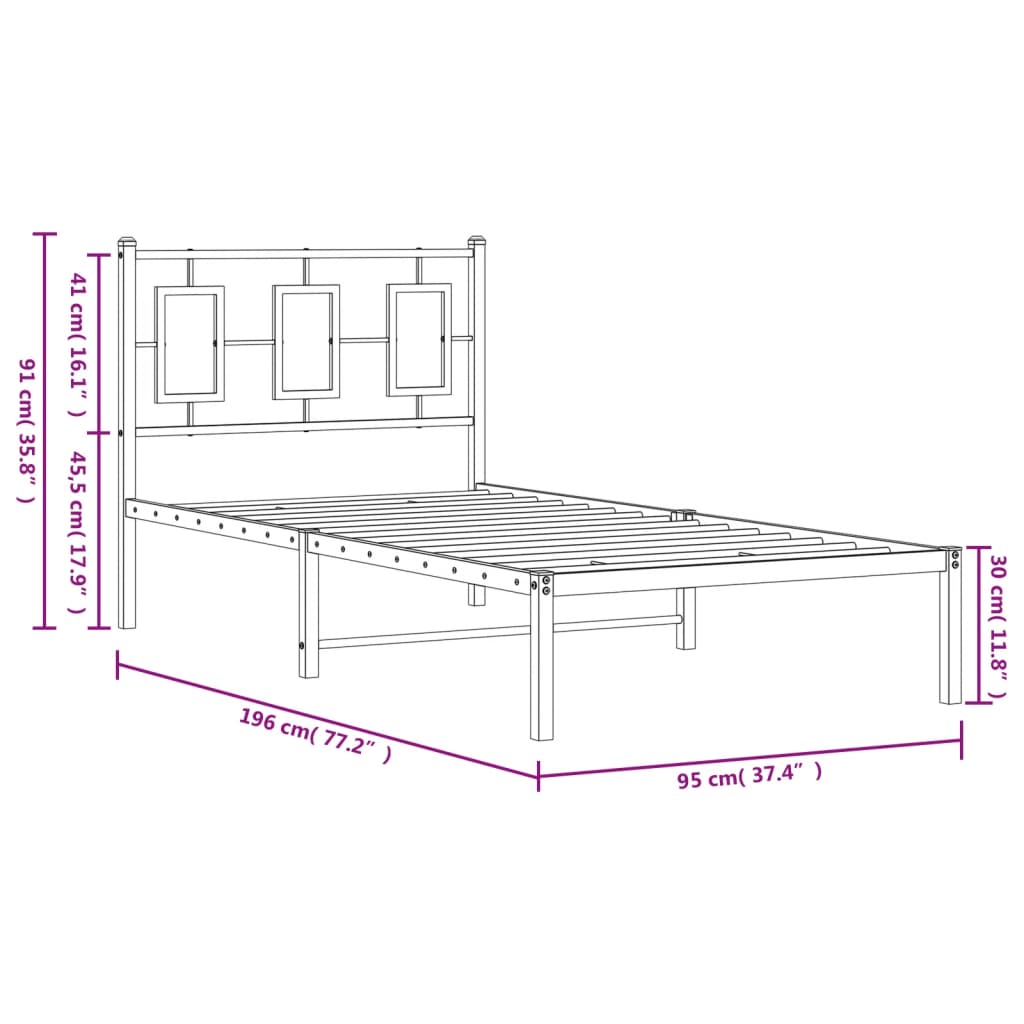 Bedframe met hoofdbord metaal zwart 90x190 cm is nu te koop bij PeponiXL, paradijselijk wonen!