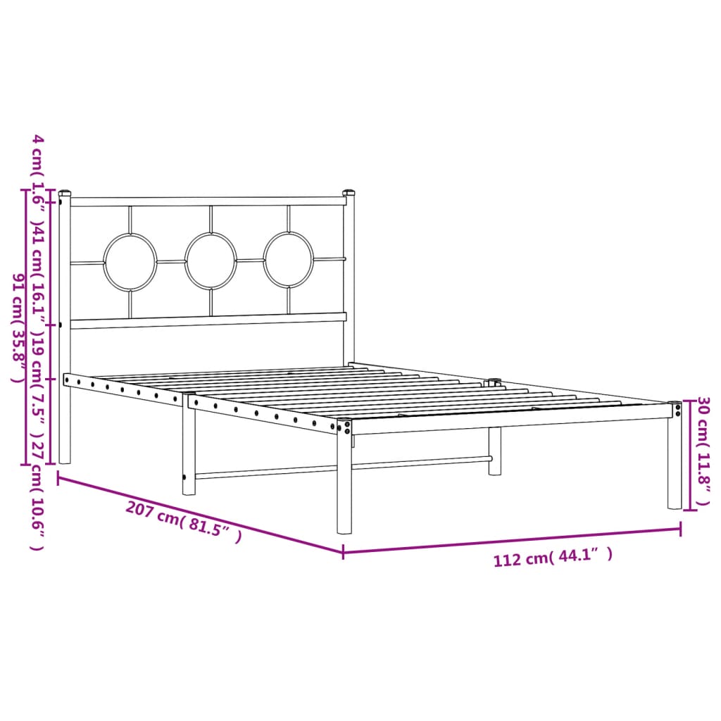 Bedframe met hoofdbord metaal zwart 107x203 cm is nu te koop bij PeponiXL, paradijselijk wonen!