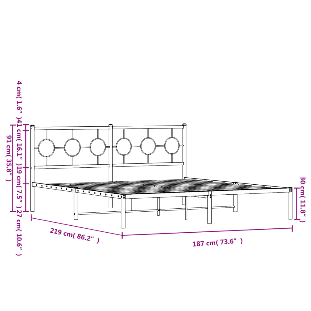 Bedframe met hoofdbord metaal zwart 183x213 cm is nu te koop bij PeponiXL, paradijselijk wonen!