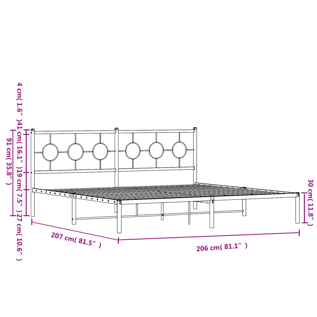 Bedframe met hoofdbord metaal zwart 200x200 cm is nu te koop bij PeponiXL, paradijselijk wonen!