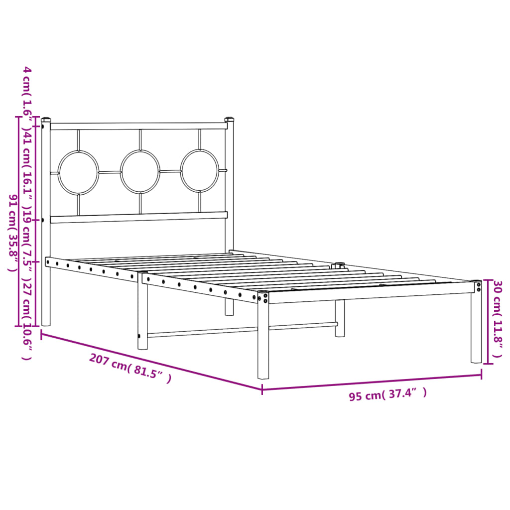 Bedframe met hoofdbord metaal wit 90x200 cm is nu te koop bij PeponiXL, paradijselijk wonen!