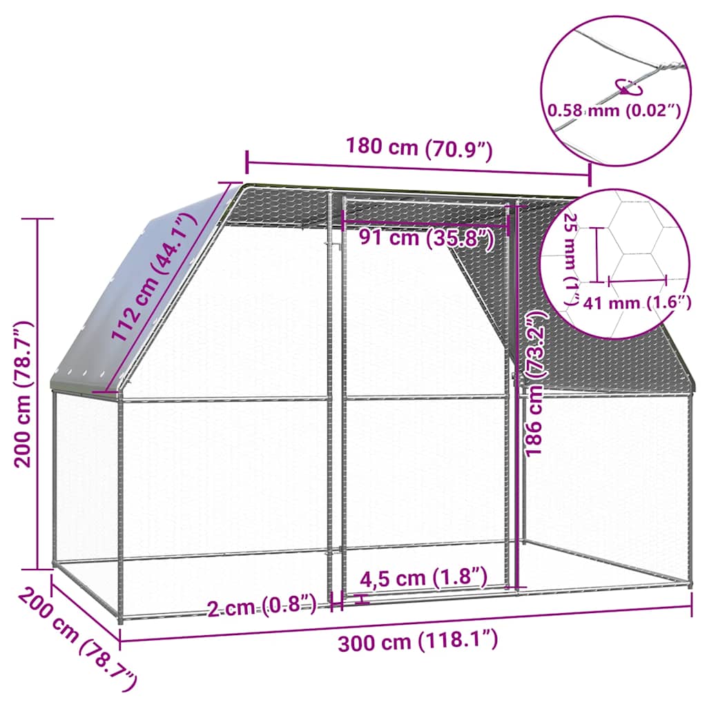 Kippenkooi 3x2x2 m gegalvaniseerd staal zilverkleurig en grijs is nu te koop bij PeponiXL, paradijselijk wonen!