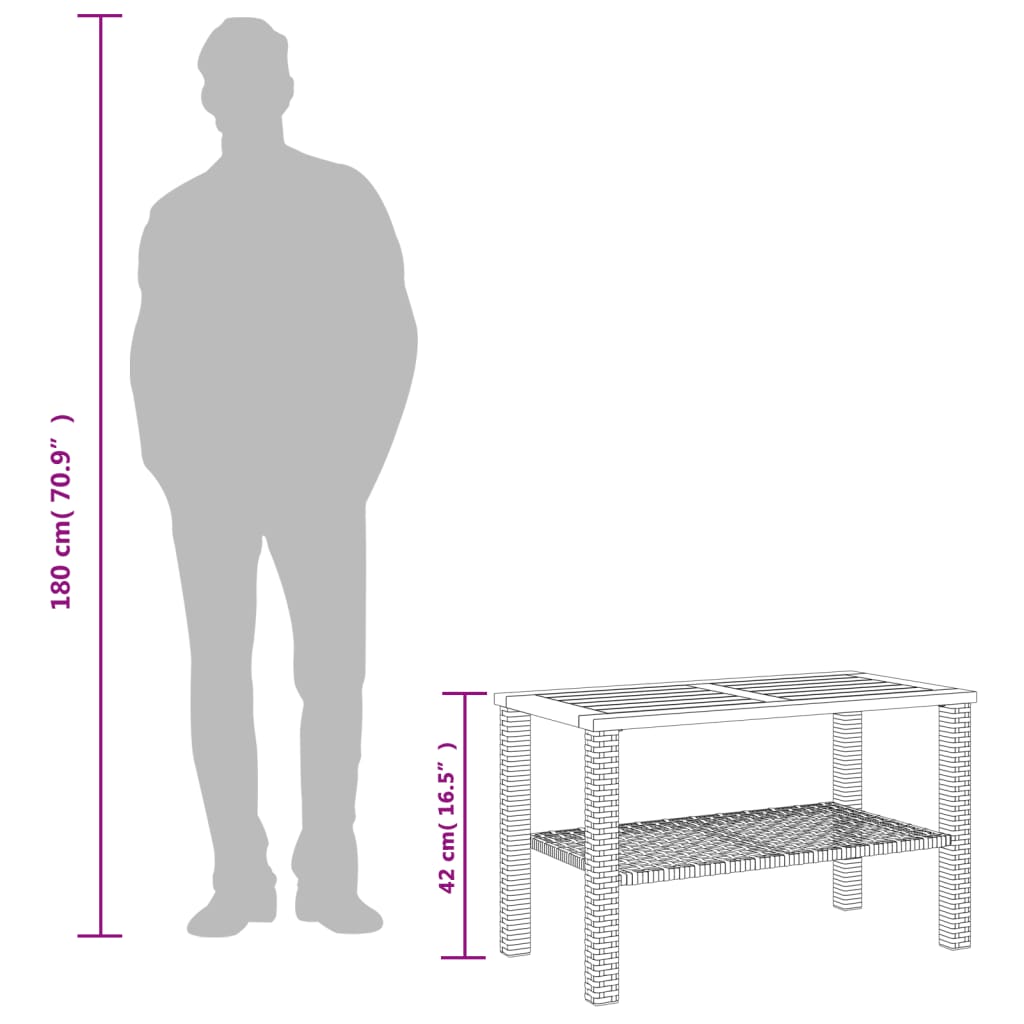 Tuintafel 70x38x42 cm poly rattan en acaciahout grijs is nu te koop bij PeponiXL, paradijselijk wonen!