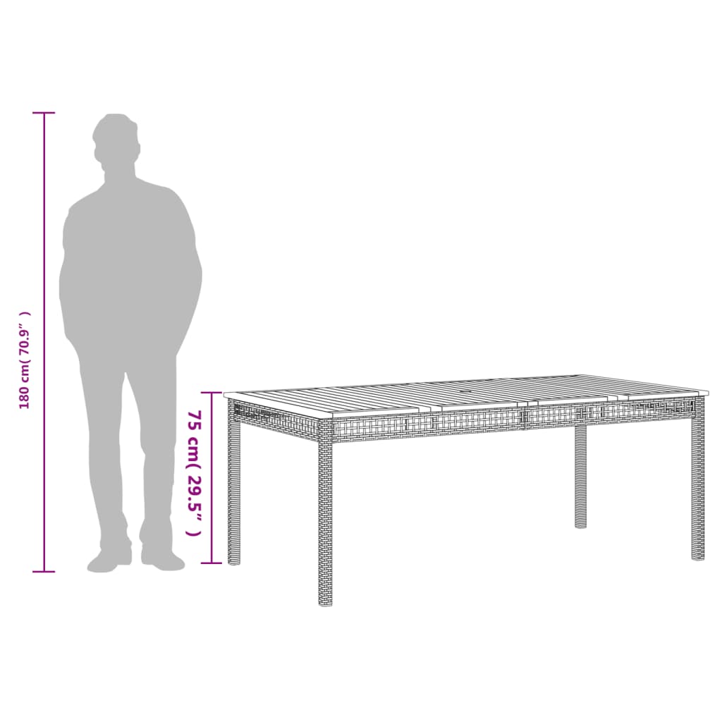Tuintafel 180x90x75 cm poly rattan en acaciahout grijs is nu te koop bij PeponiXL, paradijselijk wonen!